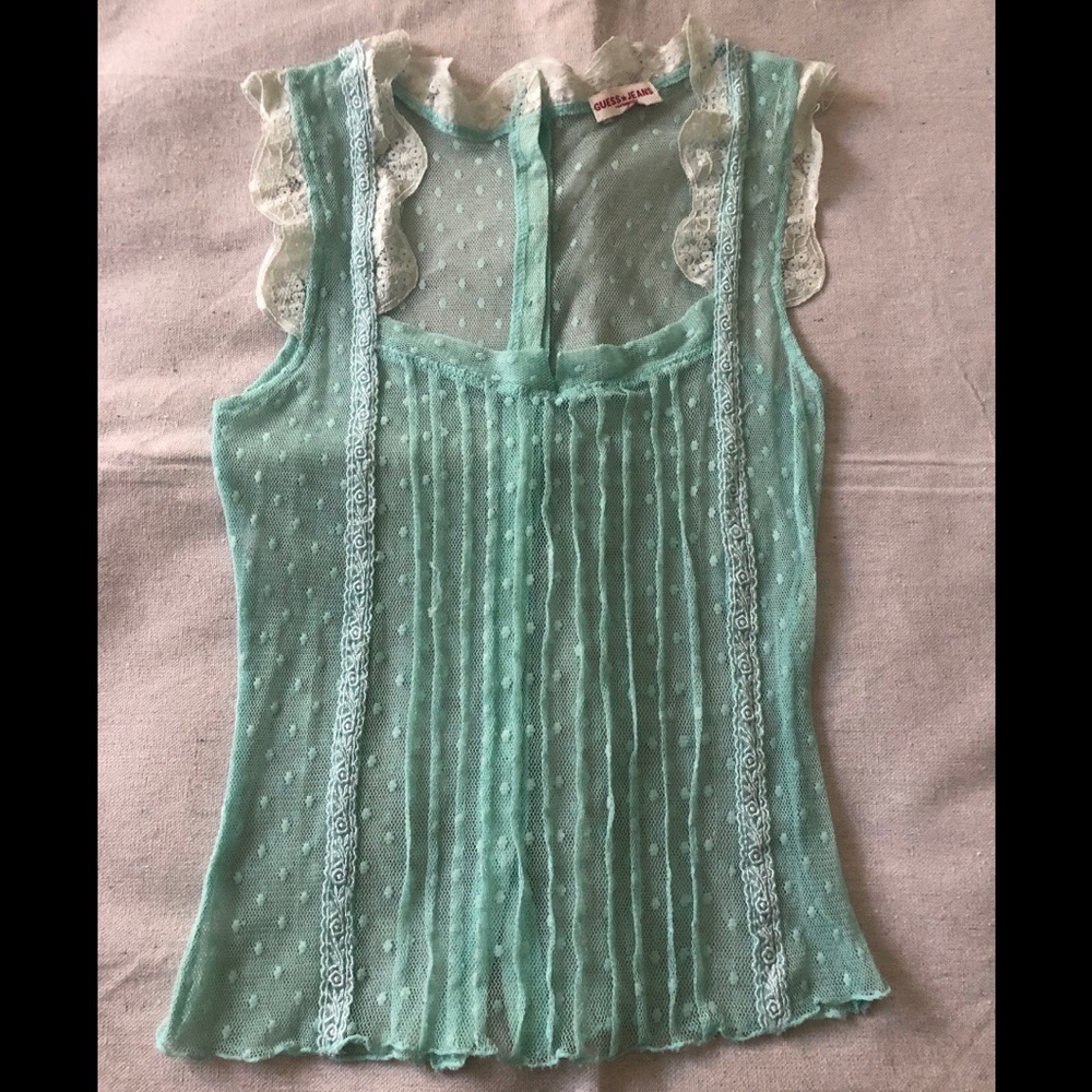 Delicate mint green/blue sheer top